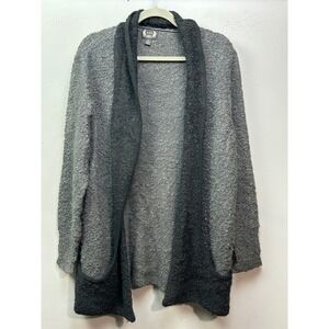 AZI New York Sweater Womens Large Gray Black Knit Cardigan Pockets Drapey